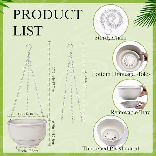 9 Inch Hanging Planter 2-Pack, Beige Hanging Flower Pots with Chains – Indoor Outdoor Hanging Baskets with Drainage Holes for Balcony, Patio, Garden & Small Space Decor