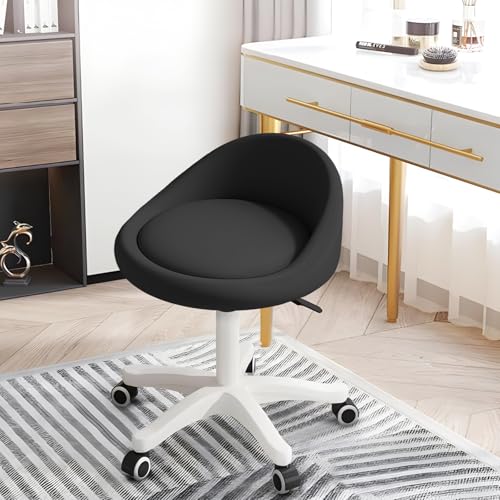Rolling Stool – Ergonomic Swivel Seat, Adjustable Height, Ultra-Quiet Wheels, Padded PU Leather Cushion, for Salon, Office, Massage & Medical Use Black sap1 - color: Black