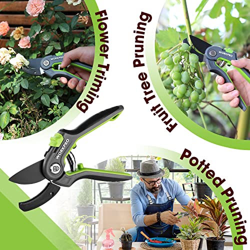 WORKPRO Pruning Shears, Garden Clippers with SK5 Steel Blades, 8" Anvil