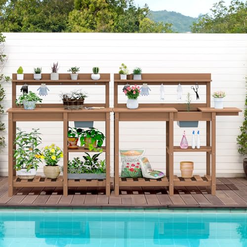 SERWALL Outdoor Potting Bench with Removable Sink,Gardening Table,Brown - color: Brown, size: Classic