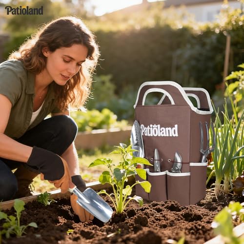 Brown Garden Tools Set 10-Piece, Gardening Gifts for Women Men - color: brown-10pcs