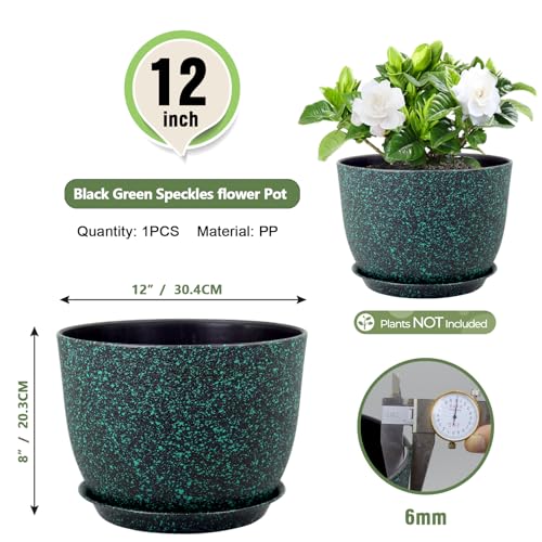 Meowell 12 inch Large Plant Pot for Indoor Outdoor Plants, Wide Flower Pot - color: Black With Green Speckles, size: 12inch C