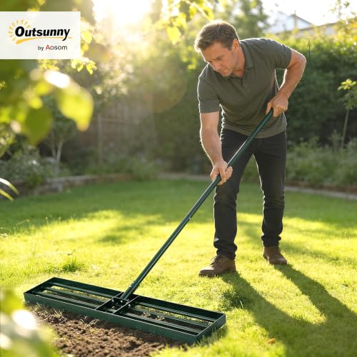 Outsunny Lawn Leveling Rake, 36" x 10" Heavy Duty with 66.5" Handle - size: 36" x 10"