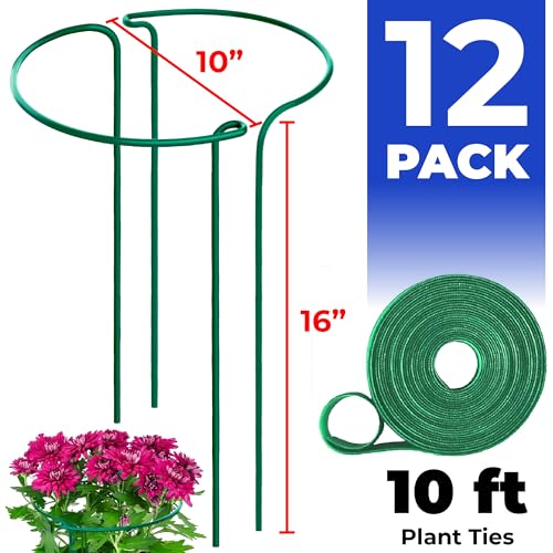 K-Brands 12 Pack Plant Support Stakes – Heavy-Duty Half Round Peony Support Ring and Cage for Indoor and Outdoor Plants – Peony, Tomato, Hydrangea, Rose 10" Wide x 16" High - size: 12 Pack - 10'' Wide x 16'' High