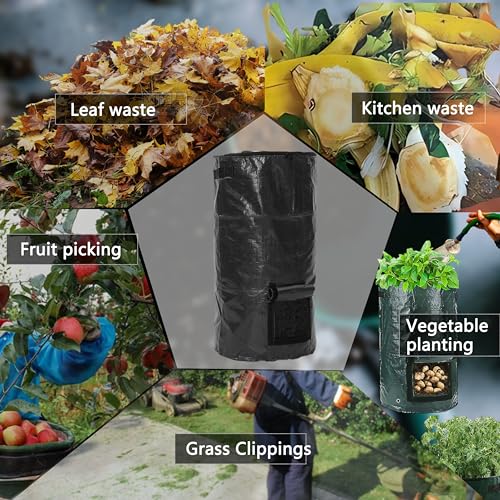 Compost Bin Bags 34 Gallon Garden Compost Bags Outdoor Reusable,Organic Waste Garden Yard Compost Bag Collapsible Leaf Lawn Bags Gardening Container (Black 2pcs) - color: Black 2pcs