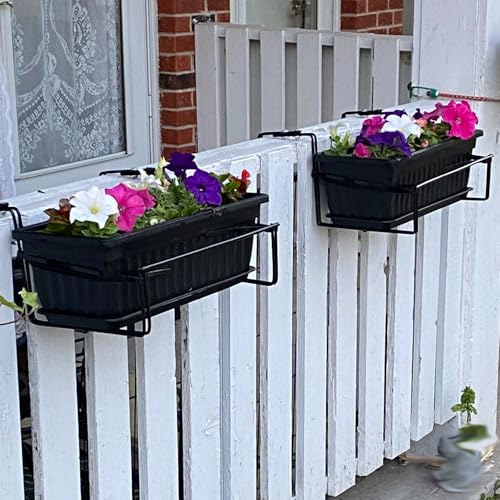 JOIKIT 17 Inches Black Plastic Planter Box, 6 Packs, Good Drainage, Indoor Outdoor Usage, for Garden, Windowsill, Patio, Balcony - color: Black