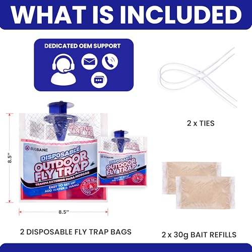 Fly Traps Outdoor Fly Trap for Patio. 2 Non-Toxic Pre-Baited Flies Bags Outdoor Disposable. Hanging Bug Catchers for All Filth Flies Killer for Outside Bug Control in Yard Horse Ranch Trash Can. - size: 2pk