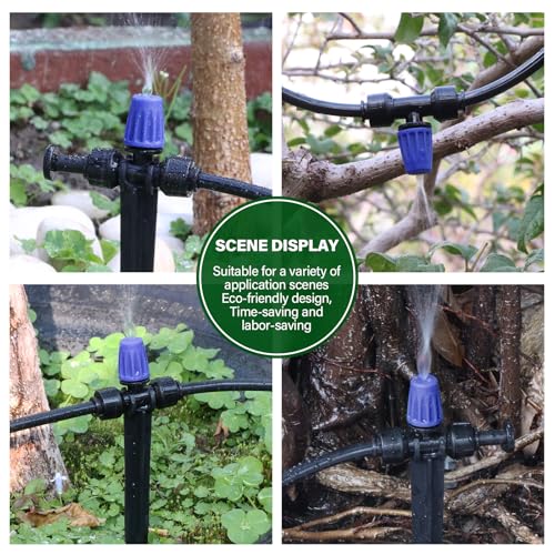 Kalolary 30Pcs Push-to-Fit Drip Irrigation Spray Emitters for 1/4" Tubing - size: 1/4” Push-to-Connect Tee- Misting- 30P Blue