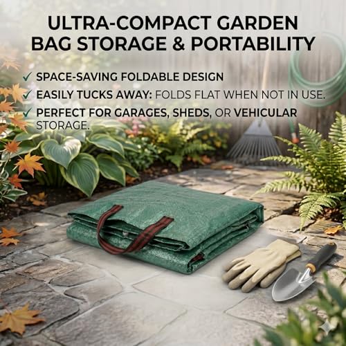 2 Pack 60 Gallon Reusable Yard Waste Bags - 9.5 Inch Collapsible Garden Bin, Large Capacity Leaf Bags - Green Woven Fabric