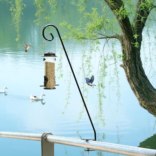 MIXXIDEA 2 Packs Heavy-Duty Deck Hook, Deck Rail Pole,Deck Bird Feeder Pole - size: 28in Long Curled Hook-2 Packs