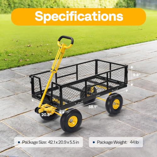 VIVOHOME Steel Garden Cart Heavy Duty 900 LBS 4.5 Cu Ft Utility Wagon - color: Black