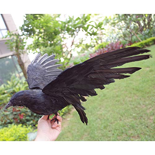 Etistta 2-Pack Realistic Crows Lifesize Extra Large Handmade Black Feathered Crow for Halloween Decorations Birds, XL (15 inch+15 inch) - size: XL (15in+15in)