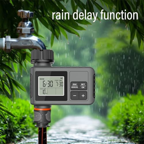 Water Timer for Garden Hose, Programmable Water Sprinkler Timer with Rain Delay, Manual Automatic Lawn Watering System Irrigation Controller, 3/4in Male Thread