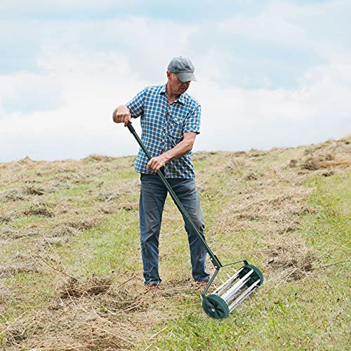 Hysache Rolling Lawn Aerator, 18" Rotary Push Tine Spike Soil Lawn Aerator Gardening Tool with 3-Piece Long Steel Handle for Garden Yard Grass Maintenance, Green