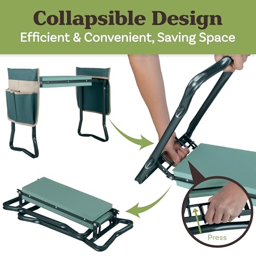 Pure Garden 2-in-1 Foldable Garden Kneeler and Seat, Green - color: Green