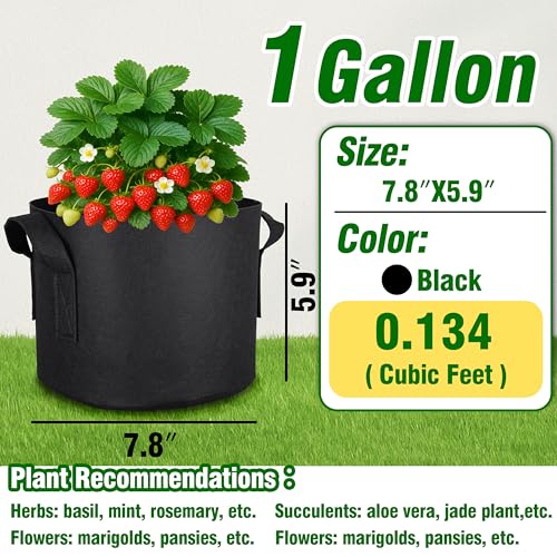 12-Pack 1 Gallon Nonwoven Grow Bags, Heavy Duty Aeration Fabric Pots with Durable Handles, Come with 12 Pcs Plant Labels - size: 1 Gallon