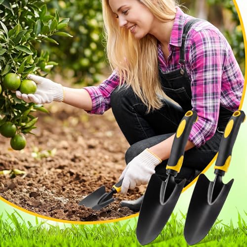 Yaocom 12 Pcs Garden Shovel Aluminum Alloy Heavy Duty Trowel Small Digging Shovels Metal Hand Trowel Spade with Soft Handle for Garden Lawn Yard Planting Tool (Large Shovel,Yellow) - color: Yellow, size: Large Shovel