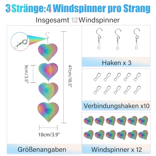 Bird Deterrents for Outside, 3D Heart Shaped Wind Spinners, Colorful 12Pcs
