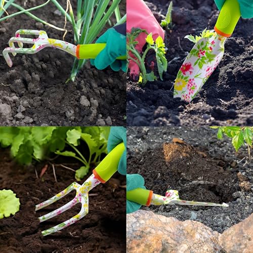 Gardening Tools – 42 Piece Premium Gardening Tool Set,Heavy Duty Hand Tools with Fashion Garden Tools Organizer Handbag,Rust-Proof Gardening Tool Kit, Ideal Gardening Gifts for Women(Pink Floral)