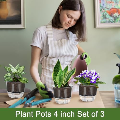 Plant Pots 4 inch Set of 3, Self Watering Pots for Indoor Outdoor Plants - color: 3pcs Small