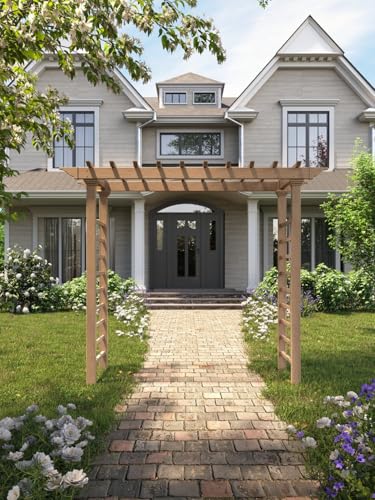 VITA Carolina Grande Garden Arbor, Brown Embossed Vinyl Outdoor Garden Arch with Classic Lattice Panels for Climbing Plants, Roses & Vines, Weather-Resistant Maintenance-Free Arbor Trellis, VA84075