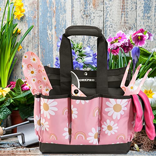 WORKPRO Garden Tool Bag, 9 Pockets Gardening Bag - color: Floral Pink