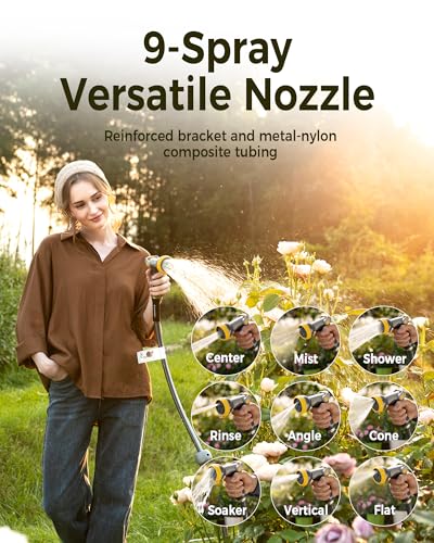 GLAHODEN 5/8 in x 115 ft Retractable Garden Hose Reel with Metal Bracket - color: Light Gray, size: 5/8" 115FT