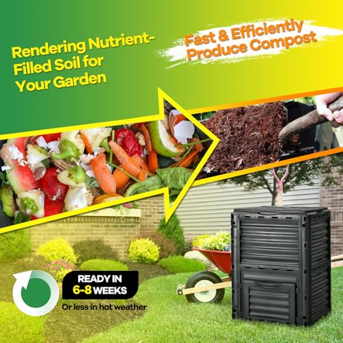 Goplus Compost Bin, 80 Gallon (300 L) Large Outdoor Composting Box w/Top Flip Latch-on Lid, Bottom Exit Door, BPA Free Material, Grass Food Trash Composter Barrel for Garden Yard (Black) - color: Black, size: 80 Gallon