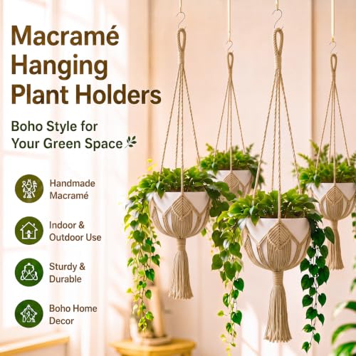 Shappy Boho Macrame Plant Hanger for Indoor - color: Jute Color, size: Style G