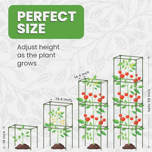6 Pack 58" Square Tomato Cages for Garden - Large Tomato Trellis Stakes - size: 6 Pack, 58 Inches