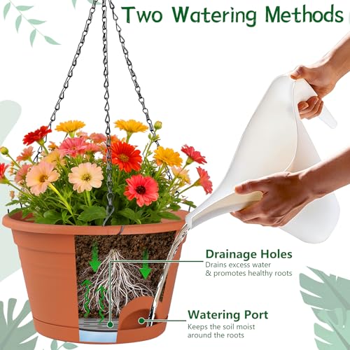 Nooulap 4 Pack 10 Inch Hanging Planters, Plastic Hanging Plant Pot, Red - color: Brick Red
