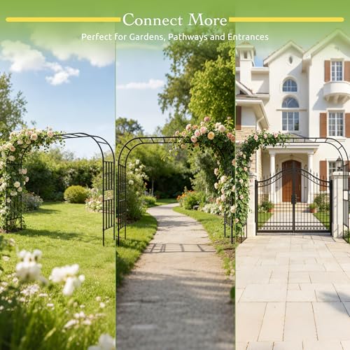 Square Tube Garden Arch Trellis for Climbing Plants 8.2ft Tall Metal Arbor - color: 126 inch Length - Black
