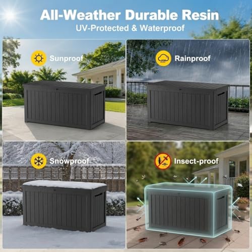 200 Gallon Outdoor Storage Box Resin Deck Box All Weather Waterproof Large Lockable Storage Container Deck Box for Patio Furniture, Garden Tools, Lockable, Black New - color: Black, size: 200 GAL NEW