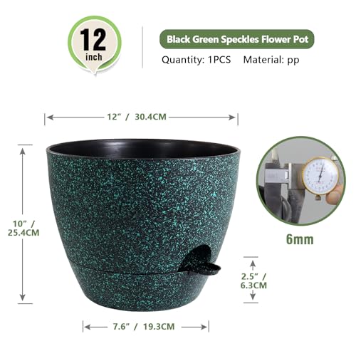 Meowell 12 inch Large Self Watering Pot for Indoor Outdoor Plants - color: Black With Green Speckles, size: 12inch B