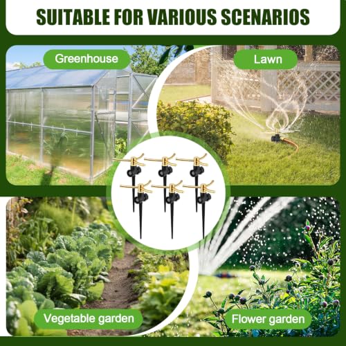 6 Pack Metal Lawn Sprinklers for Yard with Brass Nozzle & Aluminum Alloy Spike Base, Adjustable Automatic Garden Water Sprinkler System with Screen Gasket for Yard Lawn Greenhouse(Black) - color: Black