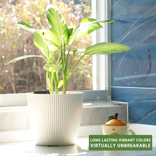 Dexceder 9x8 Self Watering Planters Indoor (2 Pack, White) - color: White, size: 9x8