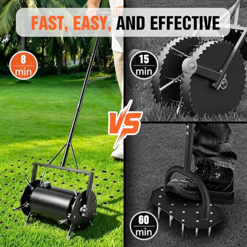 Double-Efficiency Rolling Lawn Aerator,Manual Yard Core Aerator Lawn Tool with Hollow Tines,Push Lawn Aerator Roller Core Plug Aerator,Grass Aeration Tool for Lawn Care Compacted Soil