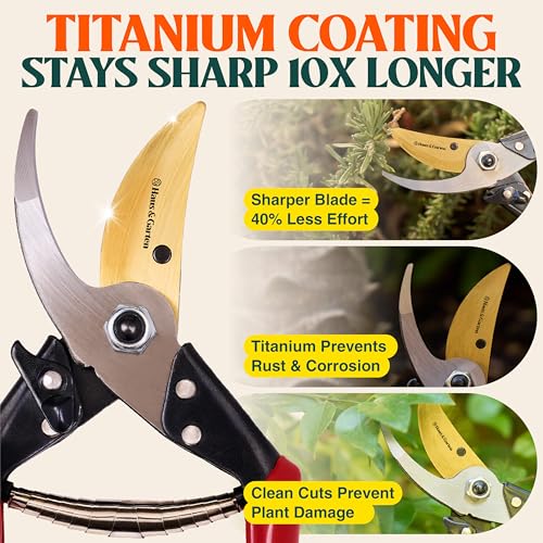 Haus & Garten ForgedPRO 8.75" Heavy Duty Professional Titanium Bypass Pruning Shears - Use As Pruners, Garden Shears, Handheld Pruning Shears For Gardening, Clippers, Garden Scissors, Pruner Tool - style: ForgedPRO