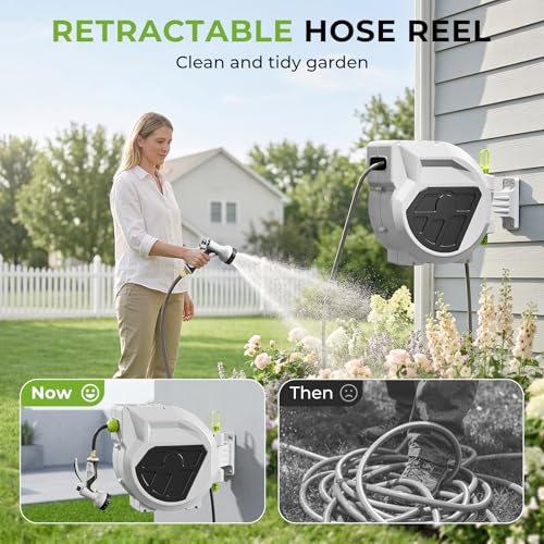 Retractable Garden Hose Reel, 1/2 Inch x 75ft, Wall Mounted Hose Reel - size: 1/ 2"75 FT