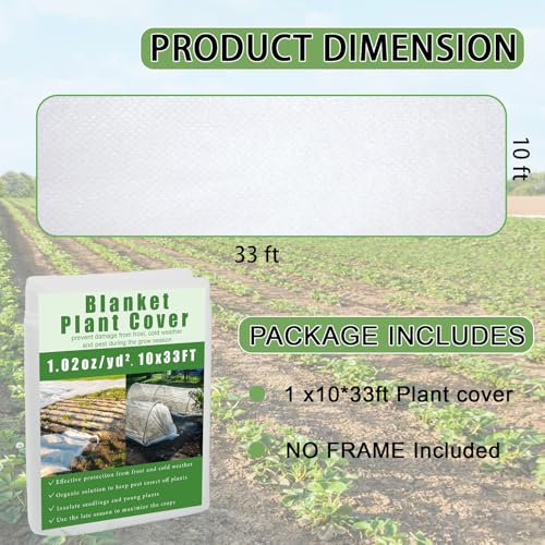Frost Cloth 10x33FT | Breathable Plant Freeze Protection Garden Row Cover - size: 10*33 FT