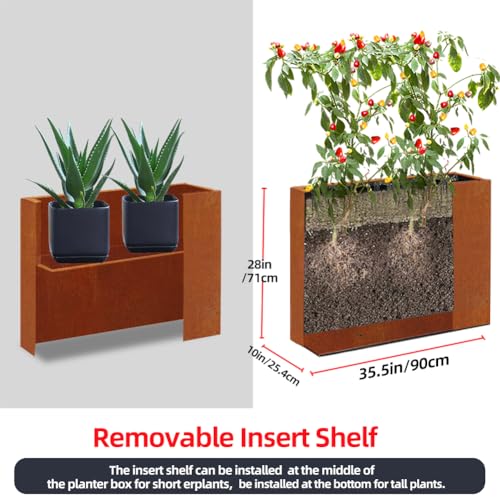Metal Tall Long Planter Box Large Rectangular Planter Flower Pot with Drainage Holes for Indoor Outdoor Deck Porch Garden Home Patio Front Door (Rusty Orange, M) - color: Rusty Orange, size: Medium