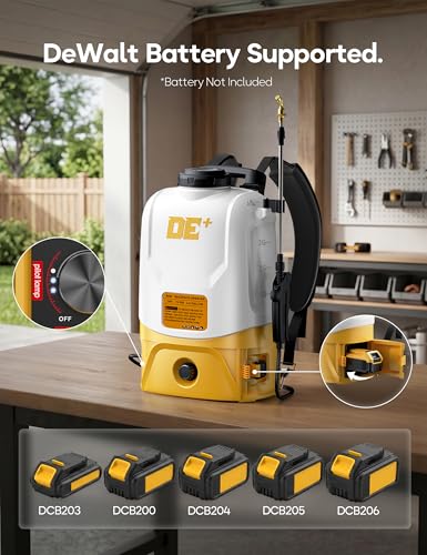 DeForce Battery Powered Backpack Sprayer, for DeWalt Max 20V Battery, 73 PSI Adjustable Pressure, 4.3 Gallon Electric Sprayer for Lawn, 6 Nozzles, 2 Spray Wands for Weed Pest Control(Bare Tool Only)