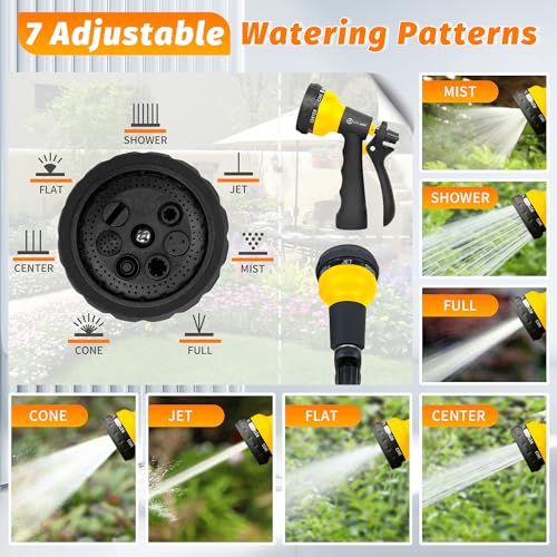 AUTOMAN-Garden-Hose-Nozzle, 2 Pack ABS Water Spray Nozzle with Heavy Duty 7 Adjustable Watering Patterns,Slip Resistant for Watering Plants,Lawn& Garden,Washing Cars,Cleaning,Showering Pets - Yellow - color: Yellow