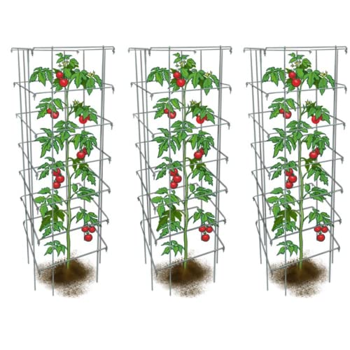 Happy Trees Large Heavy Duty Folding Tomato Cages, 3-Pack, Made in USA - color: Silver