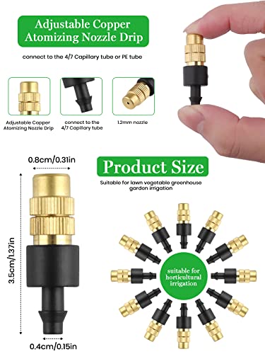 30PCS 1/4" Adjustable Copper Misting Nozzle Kalolary Brass Sprinkler Nozzle