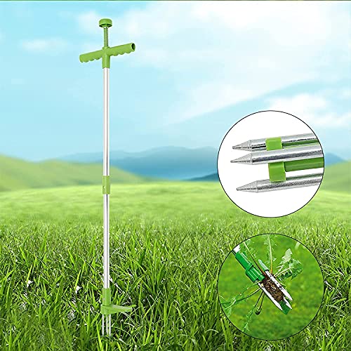 Stand-Up Weeder Root Removal Tool with 3 Stainless Steel Claws, 39" Long Reinforced Aluminum Alloy Pole Manual Remover Weed Puller Hand Tool with High Strength Foot Pedal