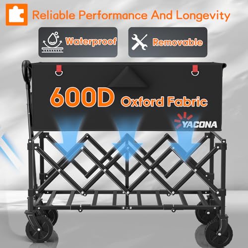 COZEER Wagons Carts Foldable, 180L Folding Heavy Duty Wagon with Wheels - color: Black, size: 180L