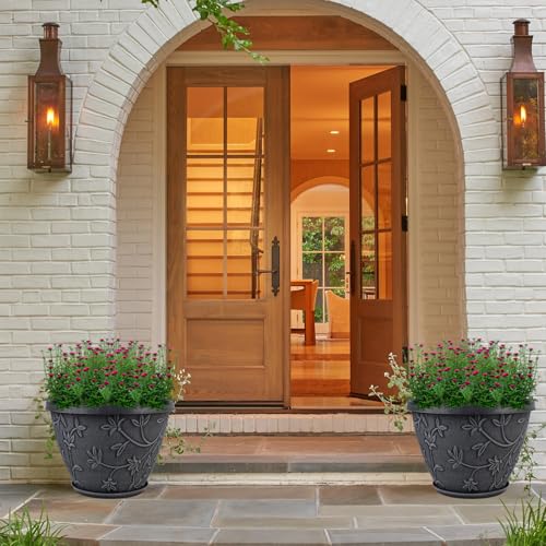 Nooulap 4 Pack 12 Inch Pots for Plants, Flower Pots Outdoor Indoor, Gray - color: Imitation Magnolia, size: 12 Inch