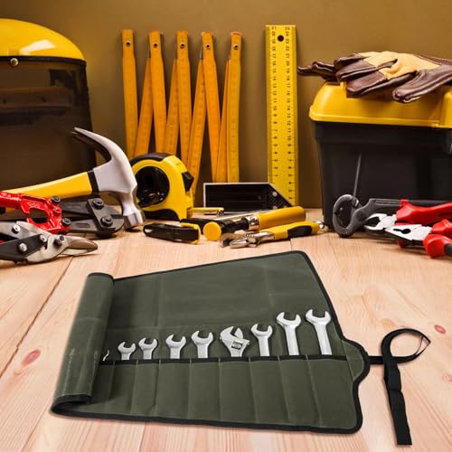 Chisel Roll,6 Pockets Roll Up Tool Pouch,Waxed Canvas Small Tool Roll Organizer and Wrench Roll Up Pouch,Store Chisel,Wrench,Pliers,Carving Knife (Army Green -3) - color: Army Green -3