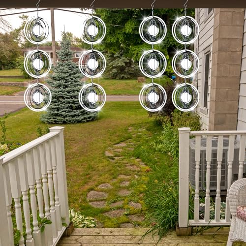 12 PCS Stainless Steel Bird deterrents for Outside,Bird reflectors to Keep Birds Away,3D Wind Spinners Outdoor Bird Scarer Discs Set Pigeon Deterrent to Keep Swallows Sparrow Away Garden Porch Pool